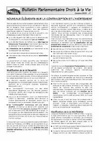 Bulletin parlementaire Droit à la Vie, oct. 2000