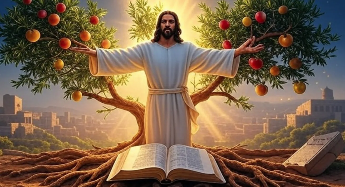A person standing in front of a tree with his arms spread out. AI-generated content may be incorrect.